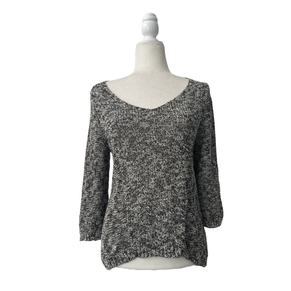 Style & Co Marled Scoop Neck Sweater  Black Winter White Medium